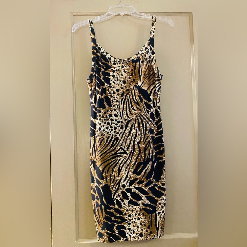 Novella Royale Black and Gold Animal Print Midi Dress